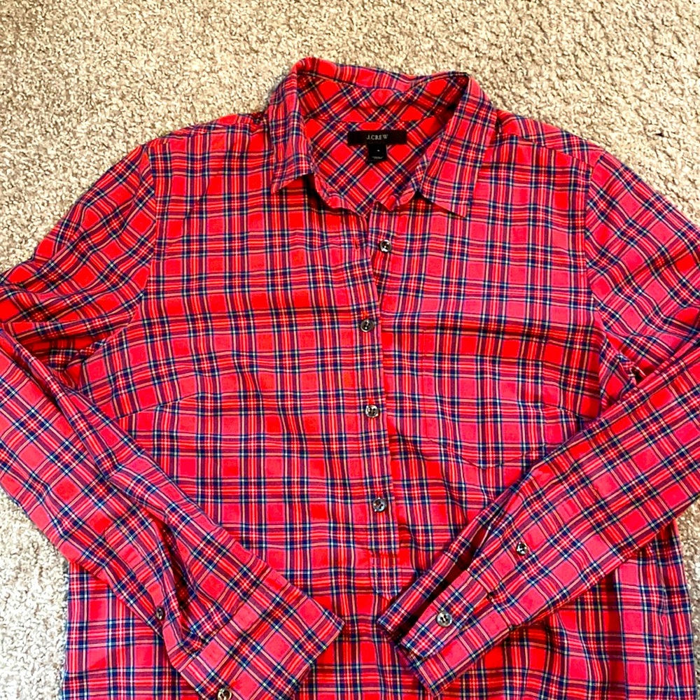 Jcrew half button up plaid blouse